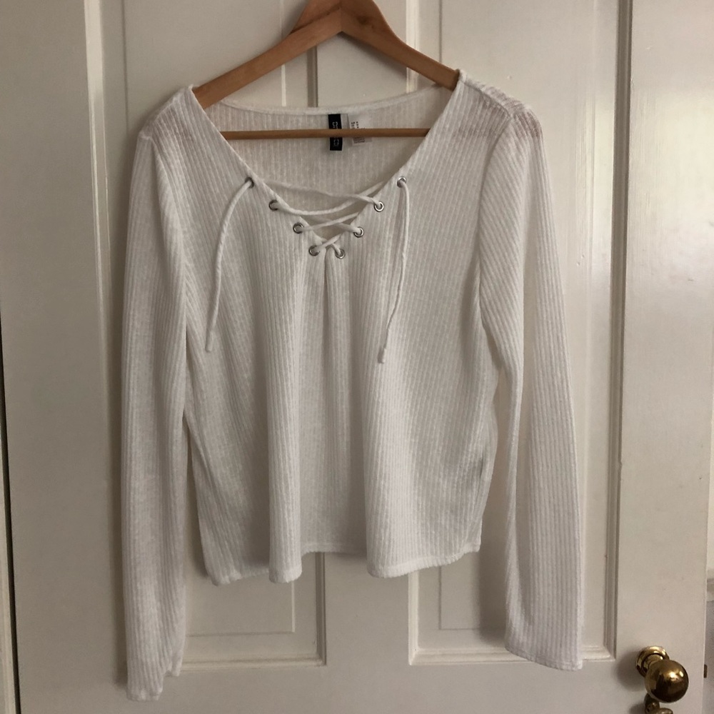 White lace up shirt